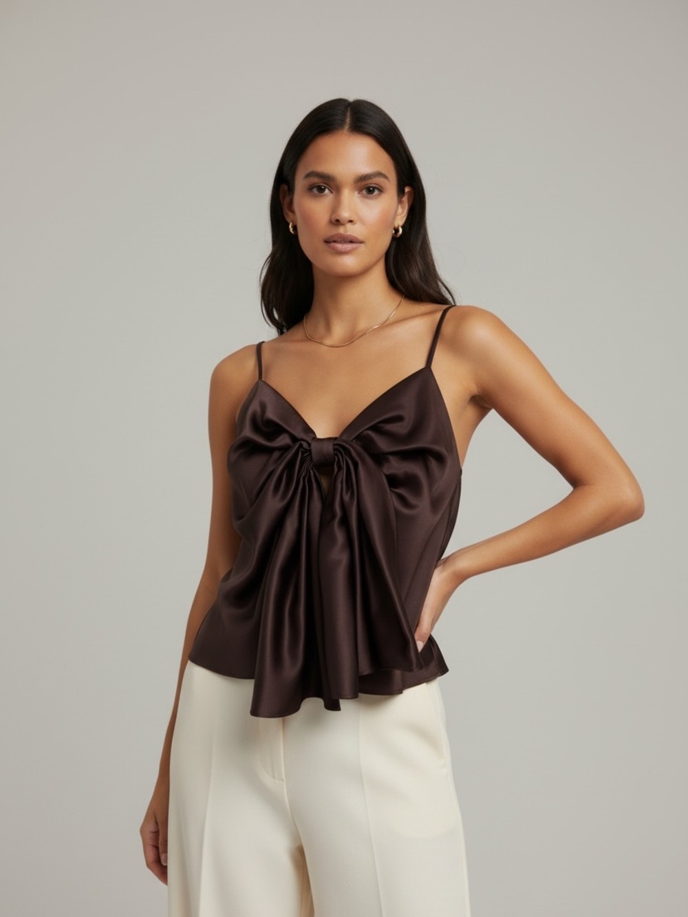 TOCCIN Brown Bow Front Camisole Top Size 6